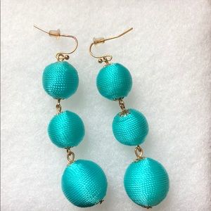 Like new bon bon earrings teal blue thread